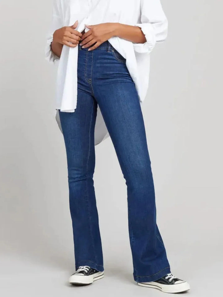 Full Size High-Waisted Flare Jeans Plus Size | Jeans Daverri Fashions