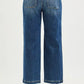 RISEN Slouchy Cropped Baggy Jeans in blue denim with wide-leg cut and frayed hems