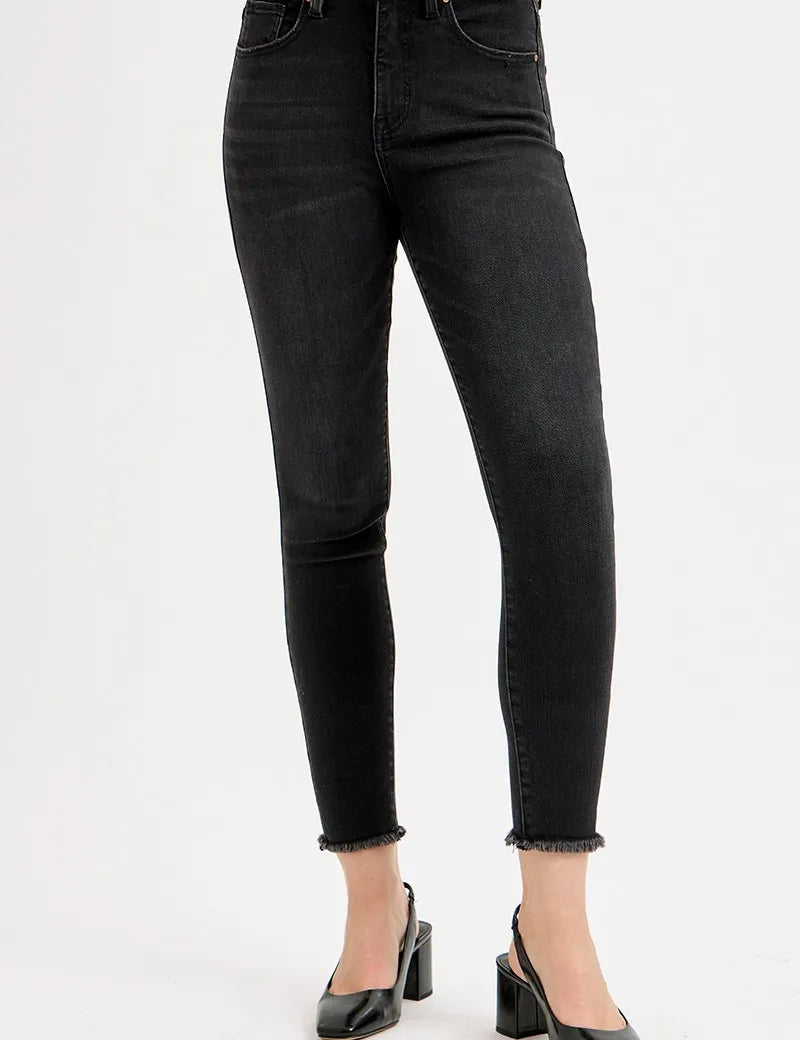 RISEN Full Size Tummy Control High Rise Adjustable Waist Skinny Jeans Plus Size | Jeans Daverri Fashions