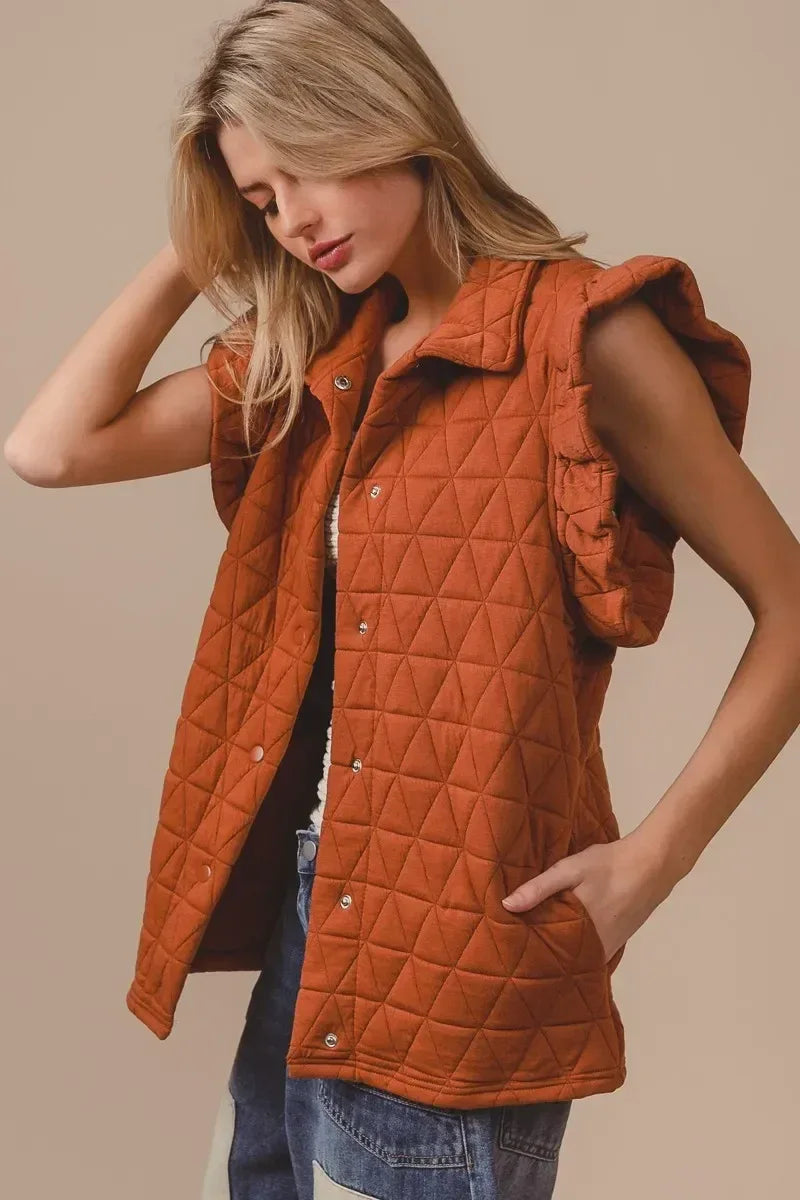 BiBi Quilting Knit Ruffle Sleeve Vest - DAVERRI FASHIONS