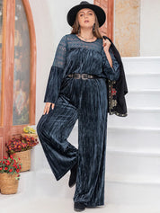 Plus Size Round Neck Flare Sleeve Top and Pants Set | Outfit Sets Daverri Fashions