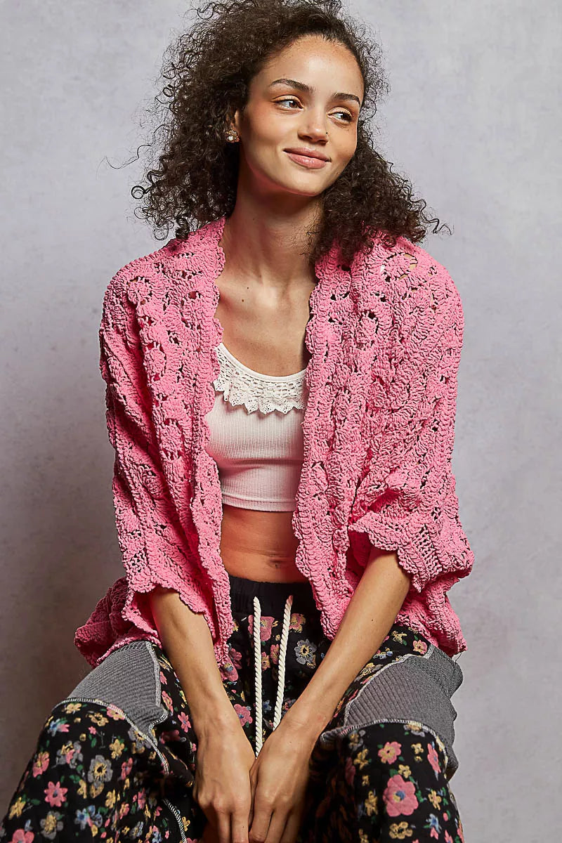 BUBBLEGUM PINK One Size POL Floral Pattern Open Front Cardigan | Cardigans Daverri Fashions