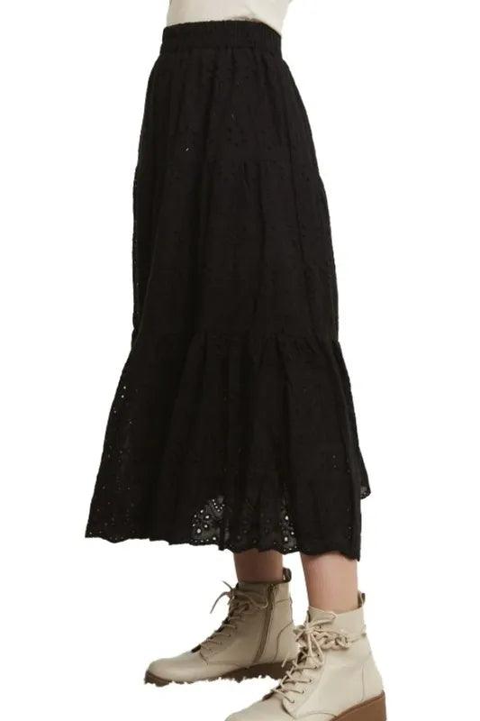 ADORA Elastic Waistband Tiered Midi Skirt Skirts