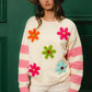 BiBi Colorful Floral Patched Sweater with Striped Sleeve - DAVERRI FASHIONS