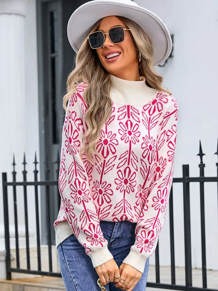 Angel Wings Flower Turtleneck Long Sleeve Sweater | Sweaters Daverri Fashions