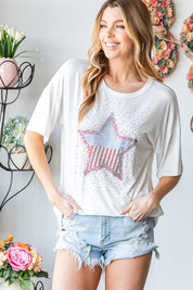 Ivory 3XL Heimish Plus Size Star Patch Short Sleeve T-Shirt 3XL | T-Shirts Daverri Fashions