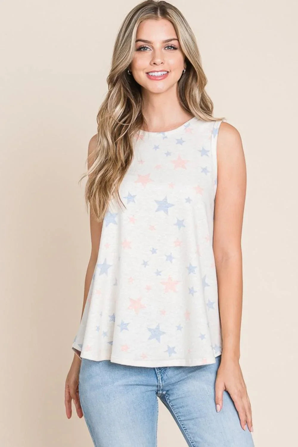BOMBOM Star Print Round Neck Tank - DAVERRI FASHIONS