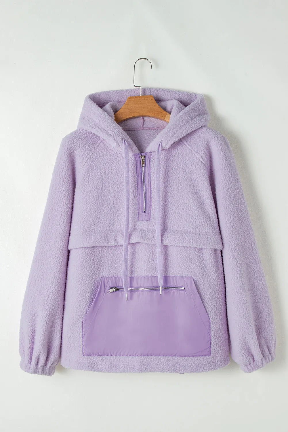 Drawstring Half Zip Long Sleeve Hoodie Tops