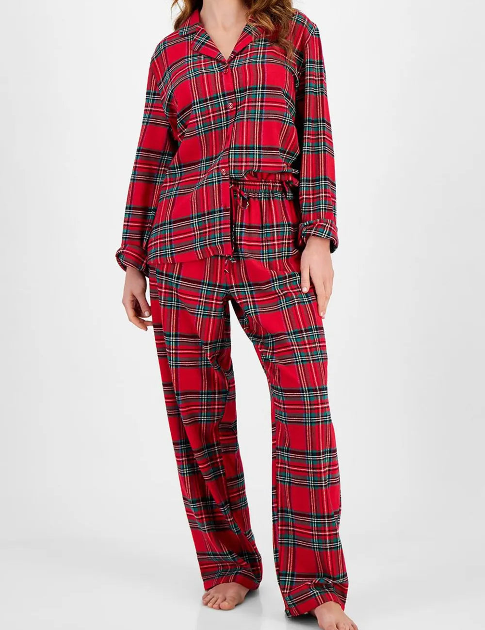 Deep Red Plaid Collared Neck Button Up Top and Pants Lounge Set | Loungewear Sets Daverri Fashions