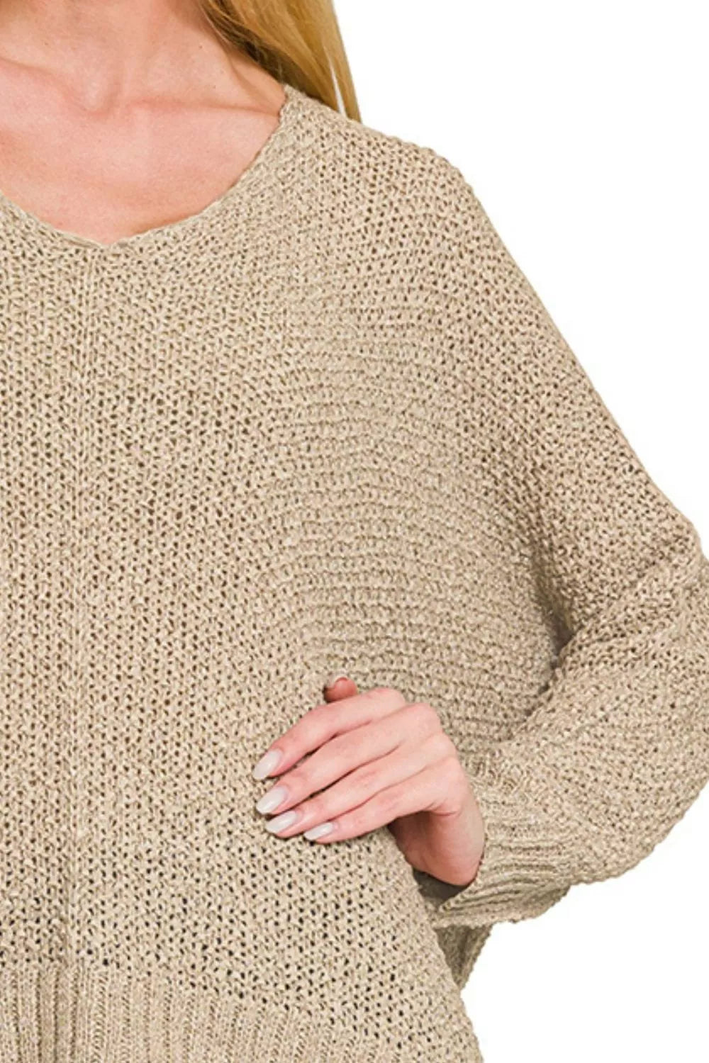 Zenana Dolman Sleeve V-Neck Sweater | Daverri Fashions