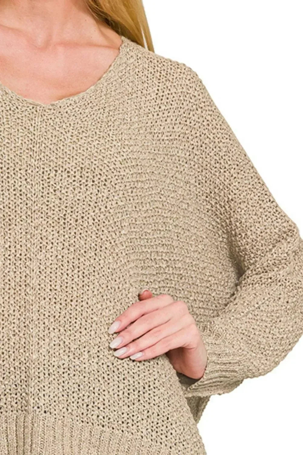 Zenana Dolman Sleeve V-Neck Sweater - DAVERRI FASHIONS