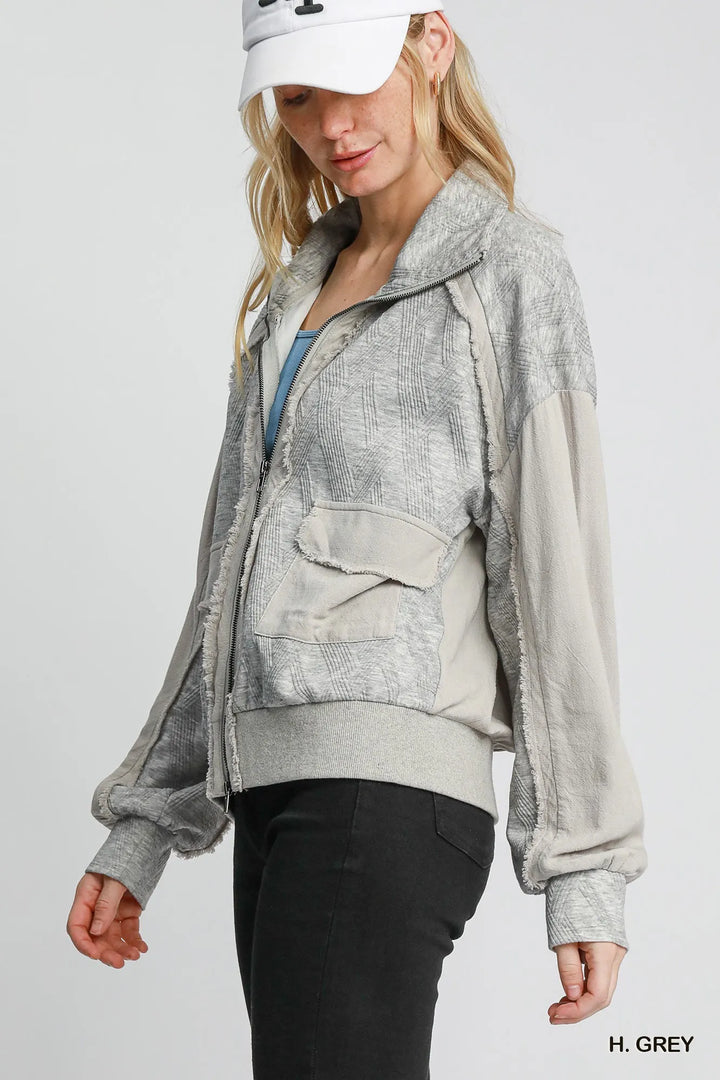 Umgee Two-Way Jacquard Zip-Up Jacket