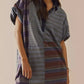 Striped Oversized Half Button Shirt Dress - DAVERRI FASHIONS