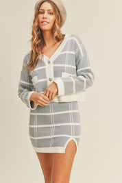 MABLE Plaid Button Down Sweater Cardigan and Mini Skirt Set | Outfit Sets Daverri Fashions