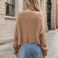 Cozy camel chunky knit sweater with round neck and dropped shoulders