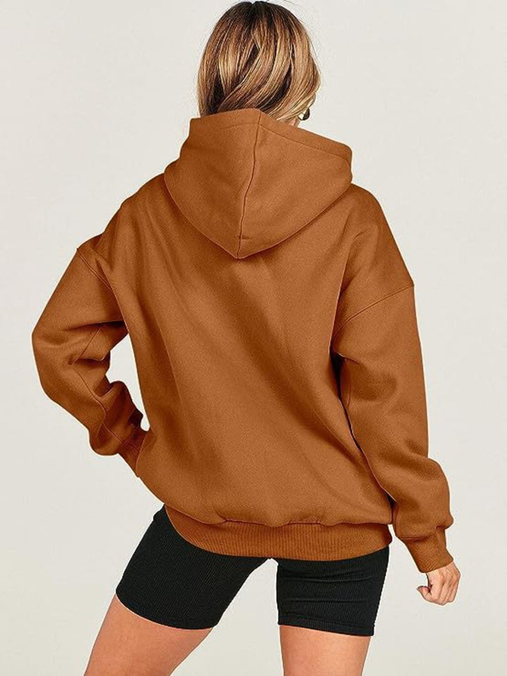 Dropped Shoulder Long Sleeve Hoodie Tops