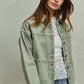 Vintage washed sage green denim shacket with button front and chest pockets