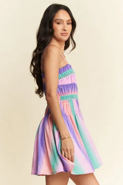 Davi & Dani Multi Color Ombre Printed Bodice Button Up Dress | Mini Dresses Daverri Fashions