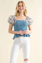 And The Why Embellishment Sleeve Smocked Top | Tops Daverri Fashions