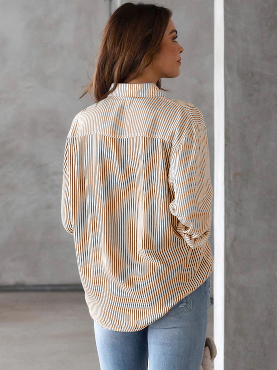 Lovelet Striped Collared Neck Shirt with Pocket | Shirts Daverri Fashions