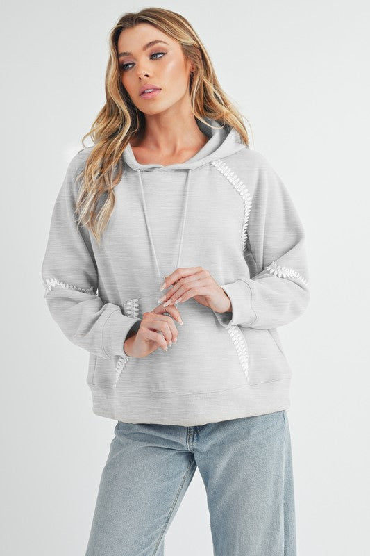 Aemi + Co Lace Detail Drawstring Hoodie with Kangaroo Pocket