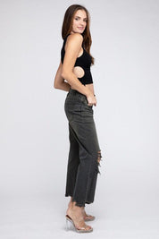 Distressed Vintage Washed Wide Leg Pants Pants