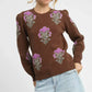 Umgee Single Flower Stem Jacquard Sweater - DAVERRI FASHIONS