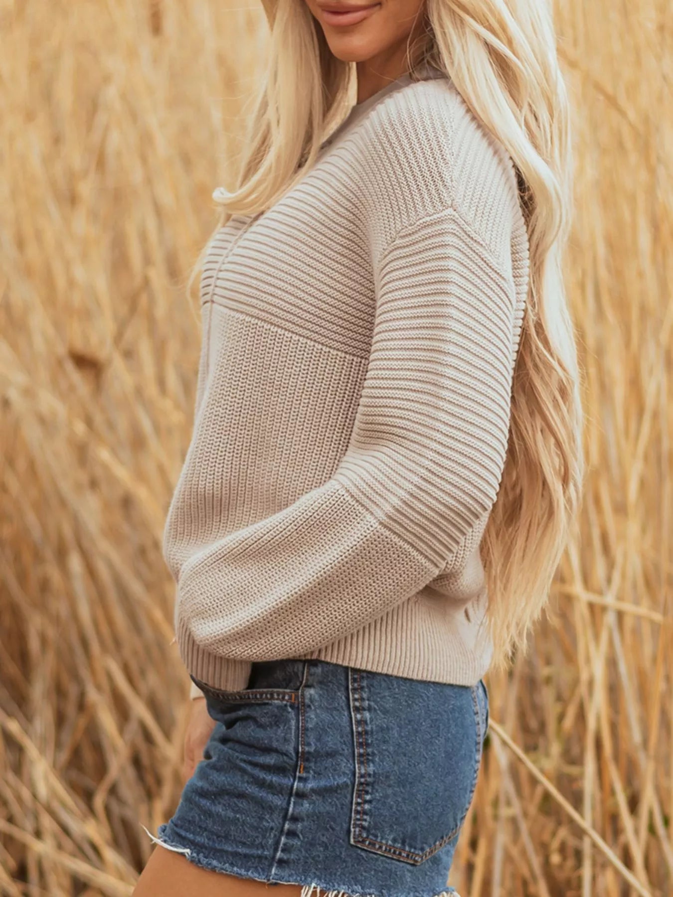 Texture Knitted Dropped Shoulder Sweater | Sweaters Daverri Fashions