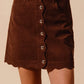 SO ME Scallop Buttoned Front Corduroy Mini Skirt MOCHA Skirts