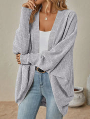 Light Gray Cozy Oversized Open Front Knit Cardigan | Cardigans Daverri Fashions