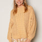 POL Mock Neck Cable Knit Sweater Honey Gold