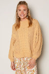 POL Mock Neck Cable Knit Sweater - DAVERRI FASHIONS