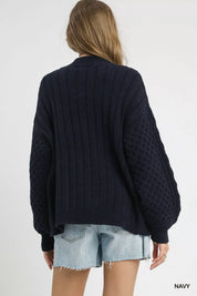 Umgee Cable Knit Pearl Button Cardigan | Cardigans Daverri Fashions