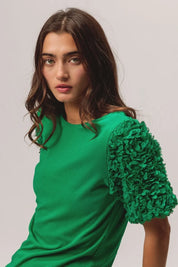 BiBi Short Mesh Flower Sleeve Knit Top | Tops Daverri Fashions