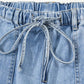 Wide Leg Drawstring Raw Hem Jeans - DAVERRI FASHIONS
