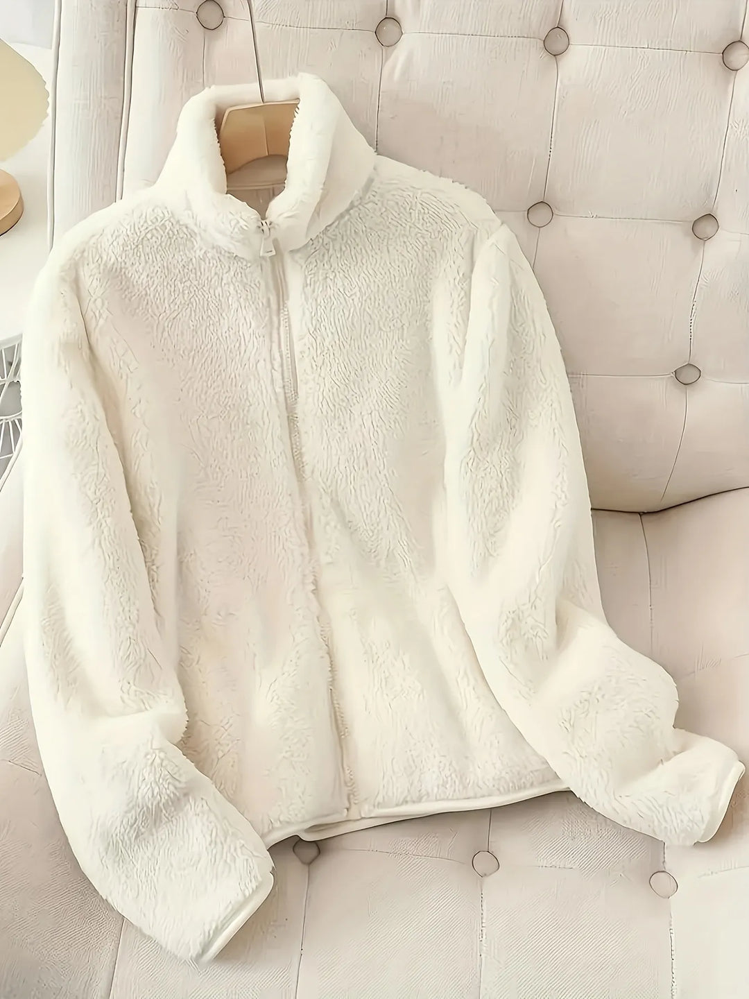 White Fleece Long Sleeve Zip-Up Jacket | Jackets Daverri Fashions