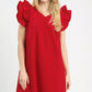 Vibrant red Umgee Seersucker Ruffle Shift Dress with V-neck and puff sleeves