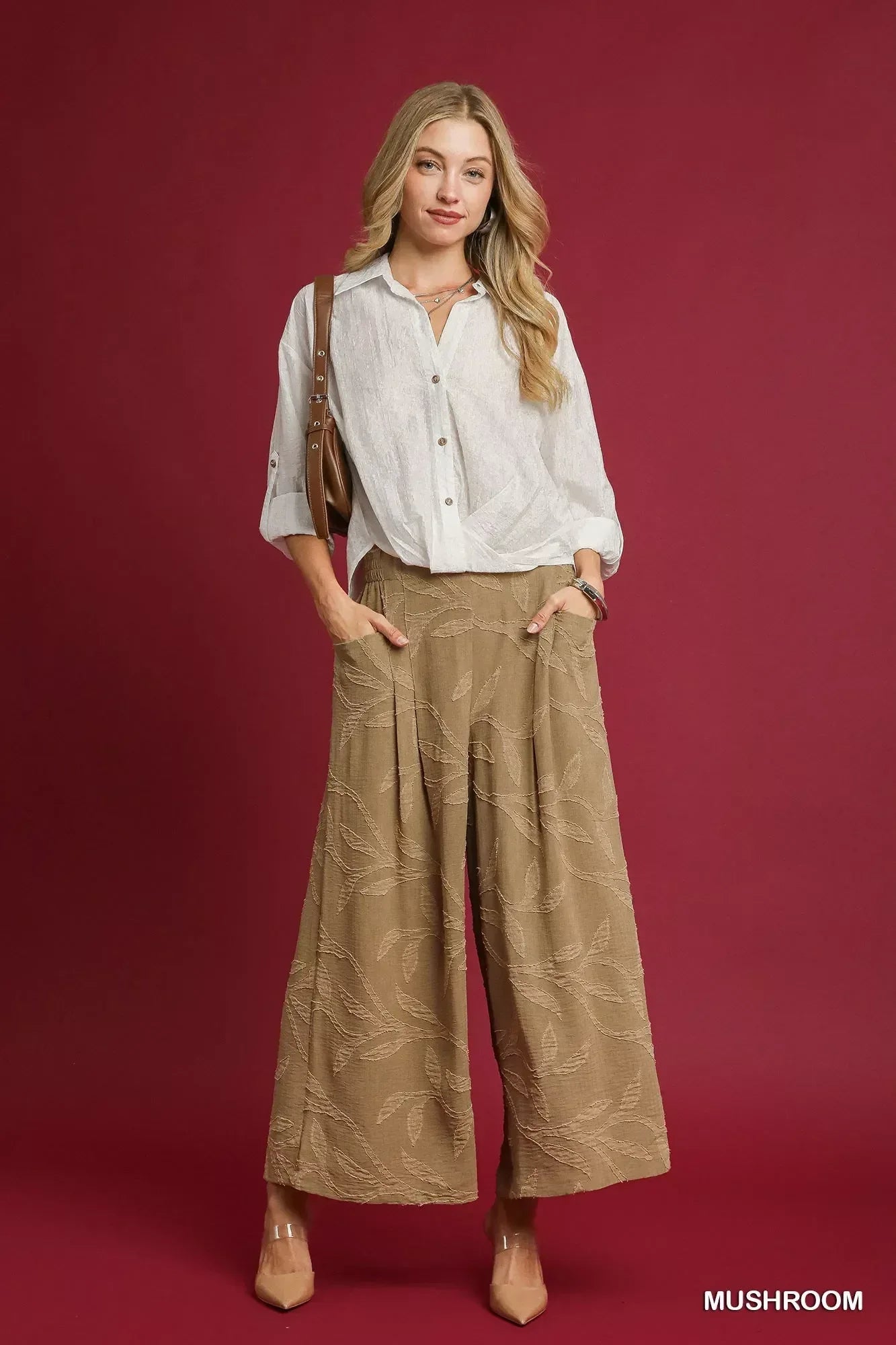 Umgee Jacquard Wide-Leg Pants - DAVERRI FASHIONS