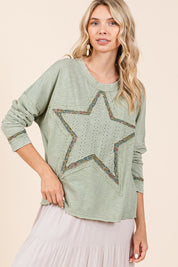 Mittoshop Mineral Wash Star Patch Long Sleeve T-Shirt Sage