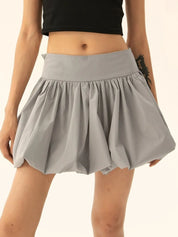Gray Ruched Bubble Hem Mini Skirt | Skirts Daverri Fashions