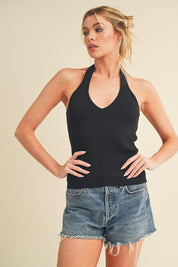 Black Aemi + Co Ribbed Halter Neck Cami | Cami Tops Daverri Fashions