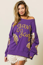 BiBi Sequin Football Patches Game Day Sweatshirt | Sweatshirts Daverri Fashions