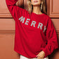 Red long-sleeved BiBi Merry Glitter Christmas sweatshirt with silver lettering