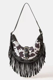 BW one size Cow Print Faux Leather Fringe Hobo Bag | Hobo Bags Daverri Fashions