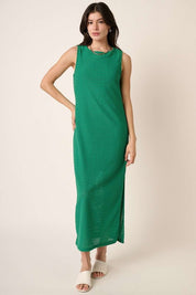 Mittoshop Side Slit Round Neck Sleeveless Dress Kelly Green Maxi Dresses