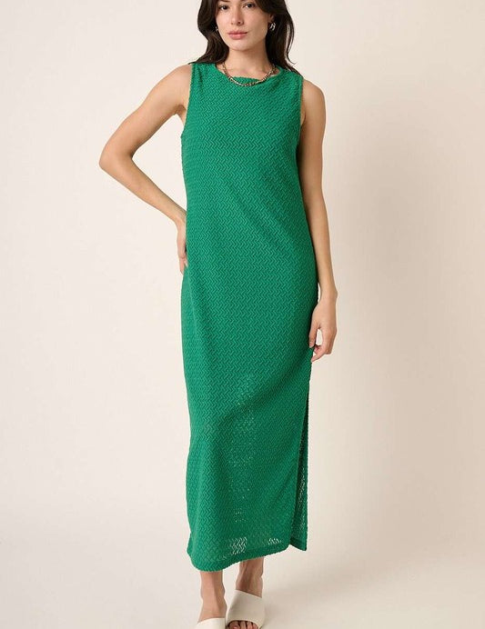 Mittoshop Side Slit Round Neck Sleeveless Dress Kelly Green Maxi Dresses