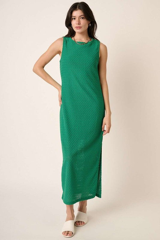 Mittoshop Side Slit Round Neck Sleeveless Dress Kelly Green