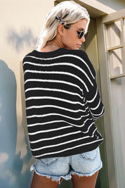 Striped Round Neck Drop Shoulder Sweater | Sweaters Daverri Fashions