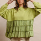 BiBi French Terry and Woven Mixed Tiered Top Tops