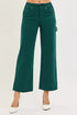 RISEN emerald green high-waisted wide-leg denim cargo pants with rolled cuffs